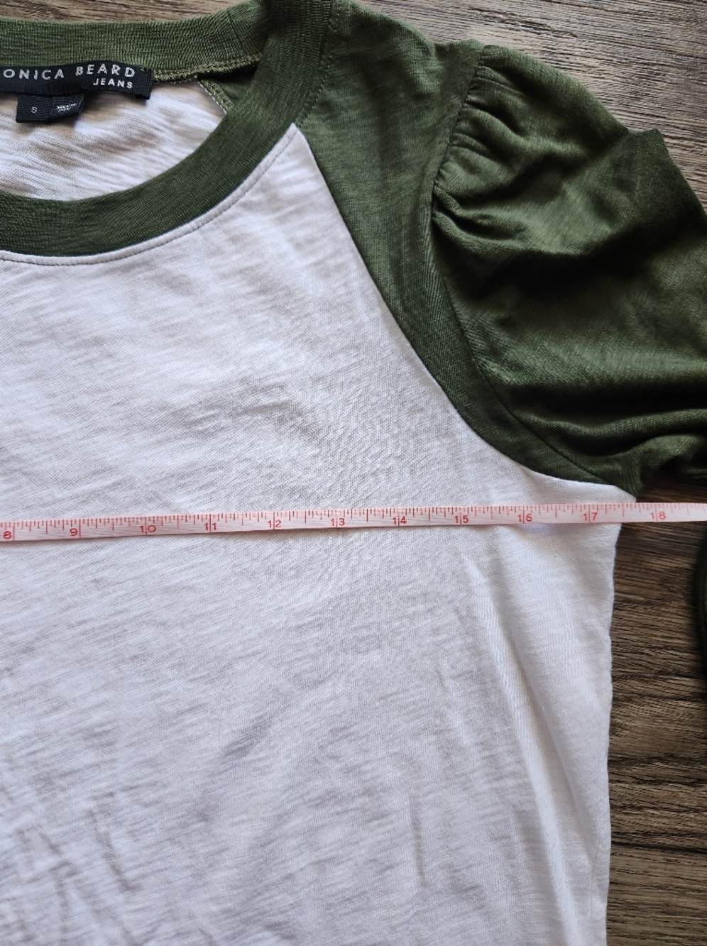 Veronica Beard Mason Baseball Tee Olive Green & White Raglan Long Sleeve Tee - Picture 6 of 9